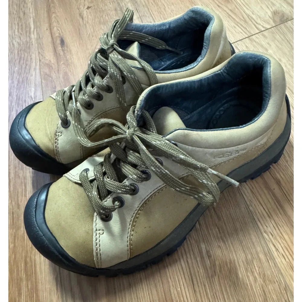 Keen Briggs Tan Beige Leather Lace Up Walking Shoes Womens Size 6.5
